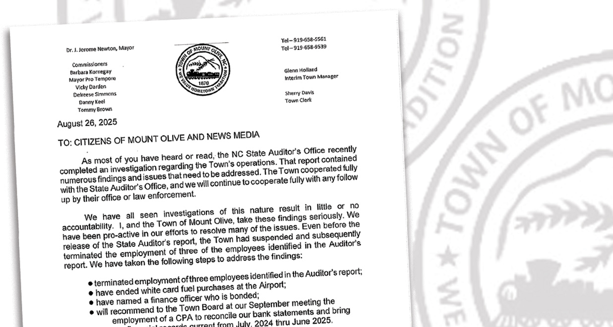 Audit fallout: Mount Olive terminates staff, ends fuel perk, eyes CPA hire